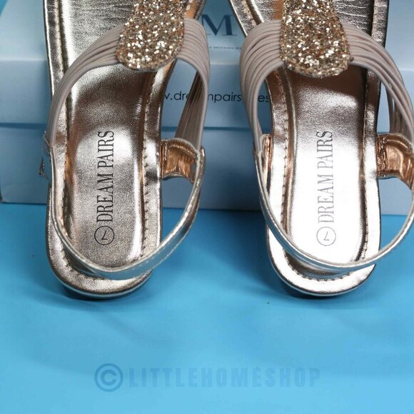 Like New!  Dream Pairs Champagne Gold Metallic Thong Sandal, Size 7 - Picture 6 of 11